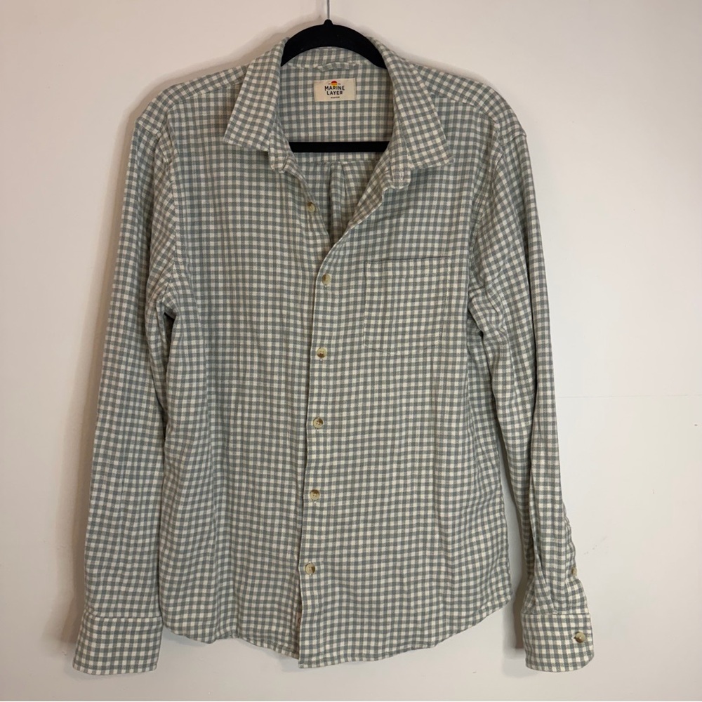Marine Layer Gray Checkered Button Down Flannel S… - image 1